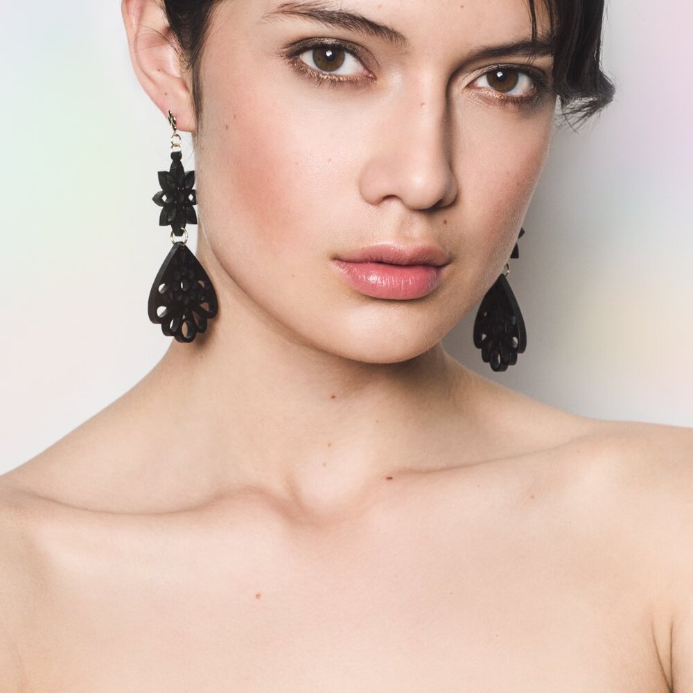 Black Acrylic Ornamental Earrings